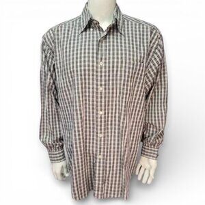 Hathaway Sport Black & White Check Oxford Shirt Men's Large Button Down Collar